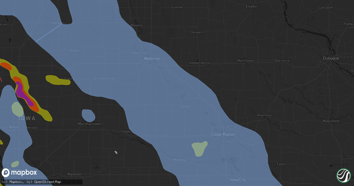 Hail map in Mount Auburn, IA on July 20, 2026
