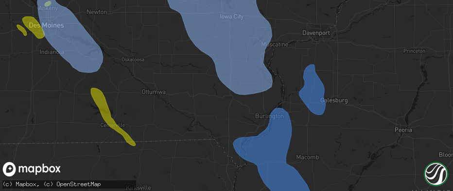 Hail map in Mount Pleasant, IA on July 20, 2026
