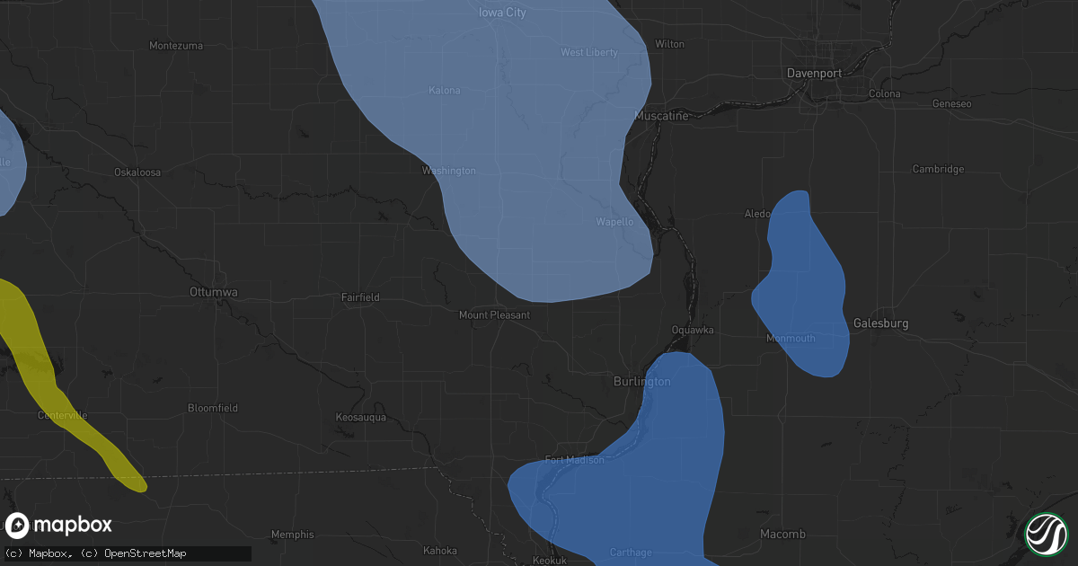 Hail map in Mount Union, IA on July 20, 2026
