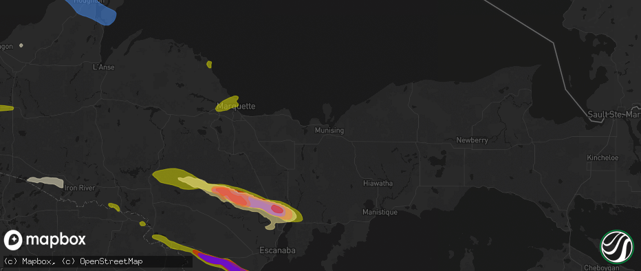Hail map in Munising, MI on July 20, 2026