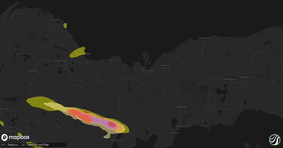 Hail map in Munising, MI on July 20, 2026