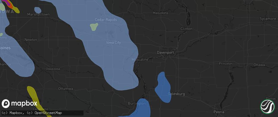 Hail map in Muscatine, IA on July 20, 2026