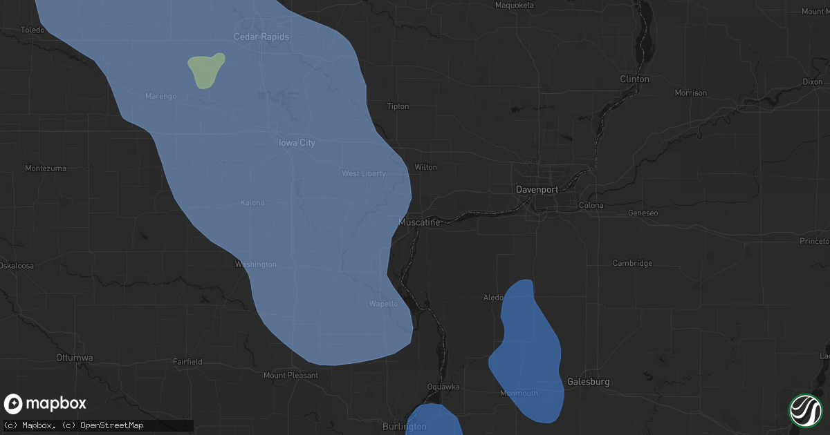 Hail map in Muscatine, IA on July 20, 2026