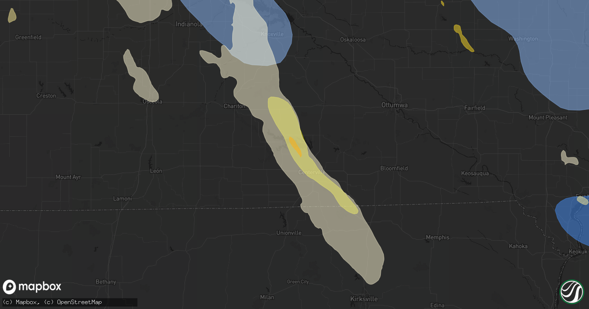 Hail map in Mystic, IA on July 20, 2026