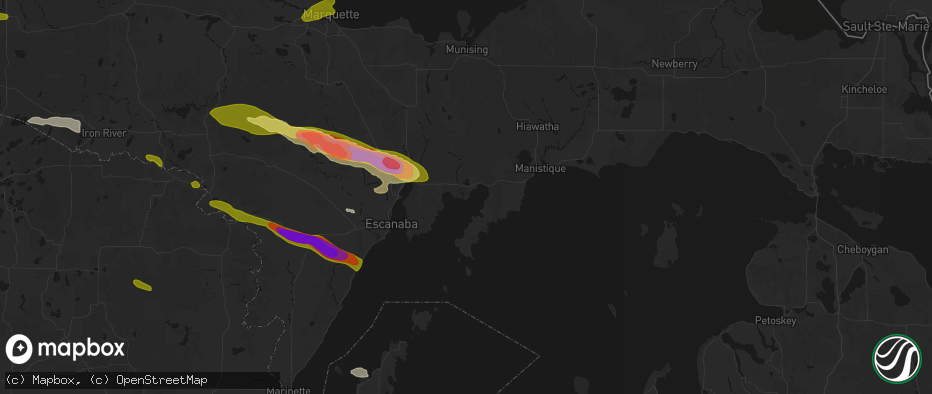 Hail map in Nahma, MI on July 20, 2026