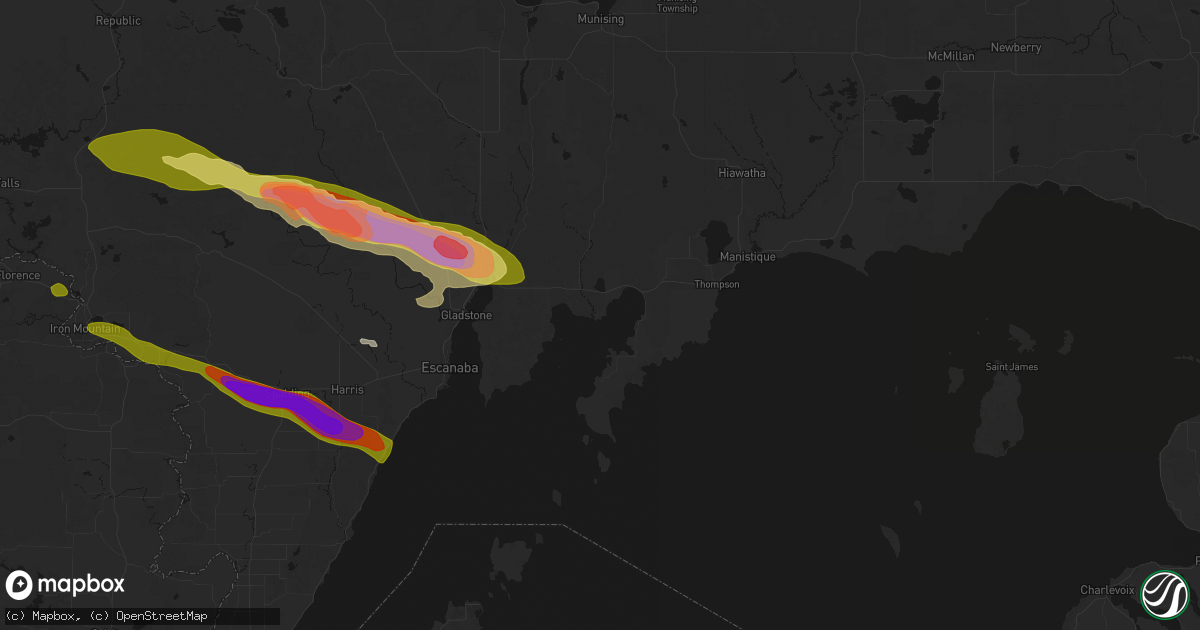Hail map in Nahma, MI on July 20, 2026