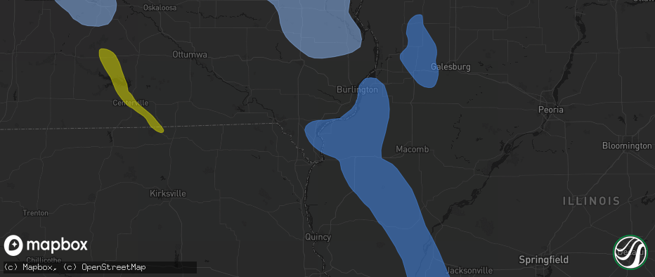 Hail map in Nauvoo, IL on July 20, 2026