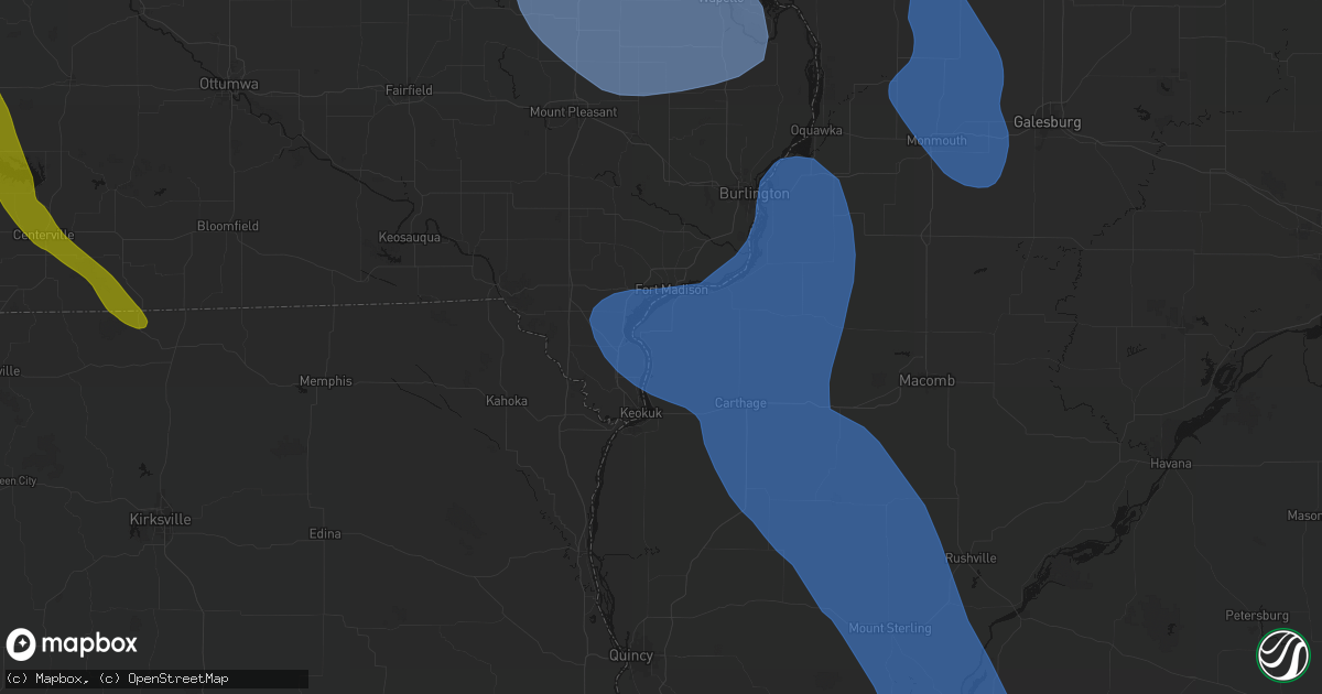 Hail map in Nauvoo, IL on July 20, 2026