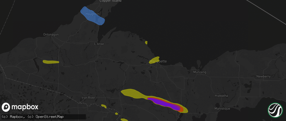 Hail map in Negaunee, MI on July 20, 2026