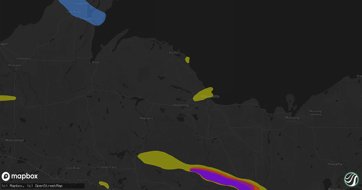Hail map in Negaunee, MI on July 20, 2026