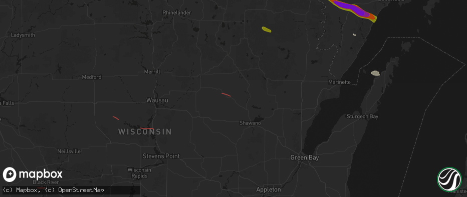 Hail map in Neopit, WI on July 20, 2026