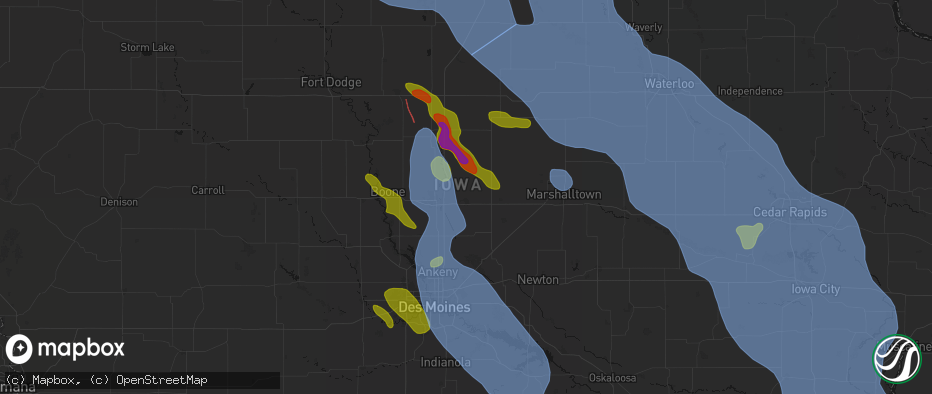 Hail map in Nevada, IA on July 20, 2026