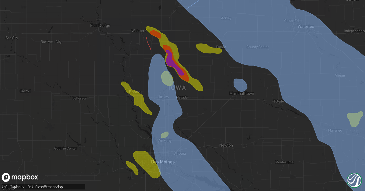 Hail map in Nevada, IA on July 20, 2026
