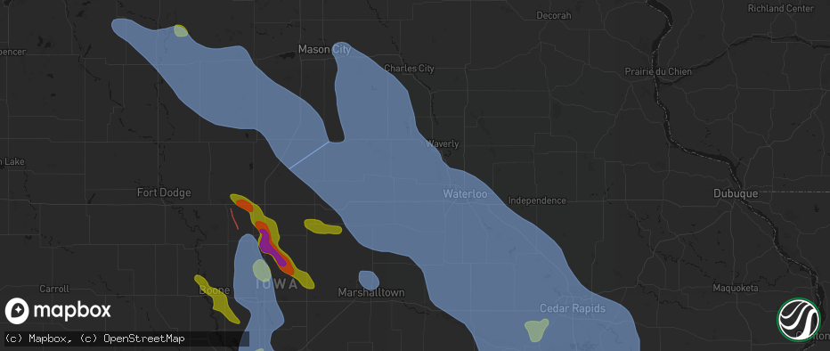 Hail map in New Hartford, IA on July 20, 2026