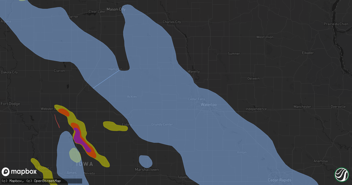Hail map in New Hartford, IA on July 20, 2026
