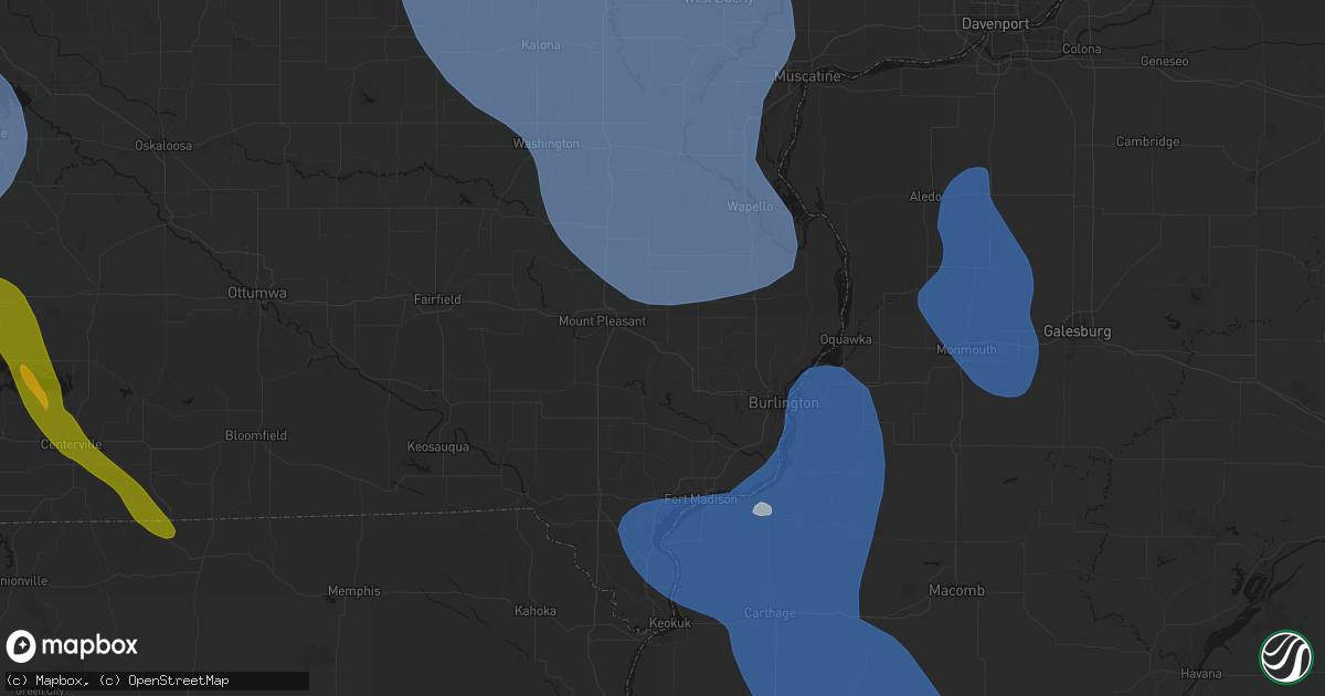 Hail map in New London, IA on July 20, 2026