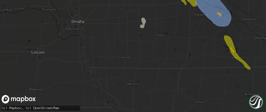 Hail map in New Market, IA on July 20, 2026