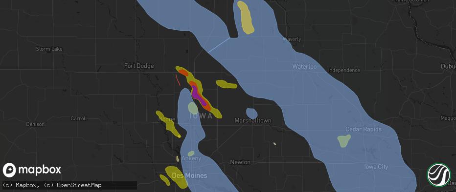 Hail map in New Providence, IA on July 20, 2026