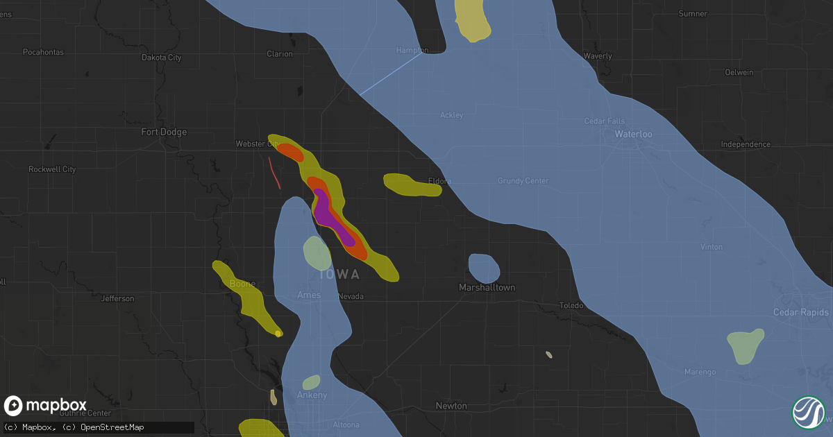 Hail map in New Providence, IA on July 20, 2026