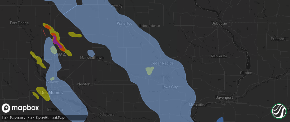Hail map in Newhall, IA on July 20, 2026