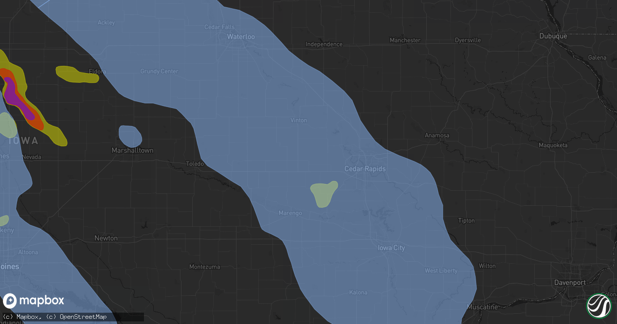 Hail map in Newhall, IA on July 20, 2026