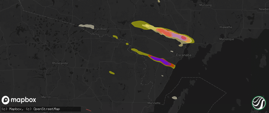 Hail map in Niagara, WI on July 20, 2026