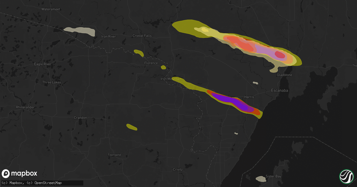 Hail map in Niagara, WI on July 20, 2026