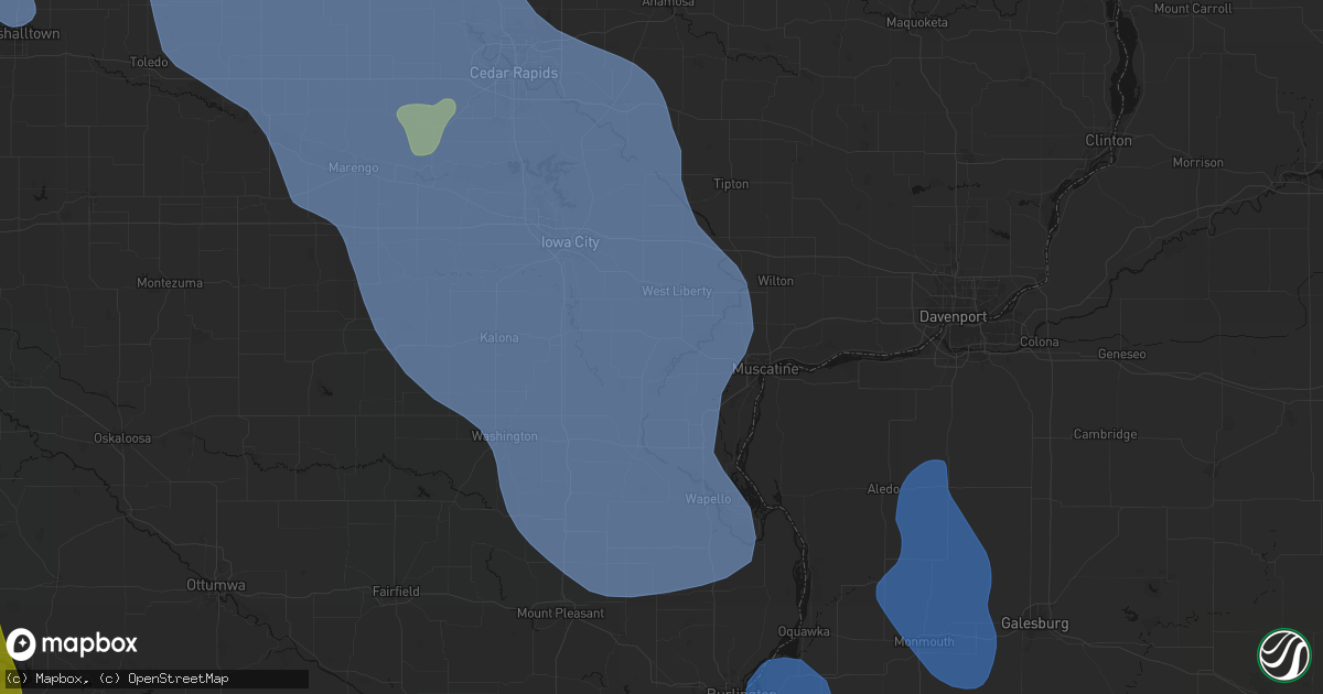Hail map in Nichols, IA on July 20, 2026
