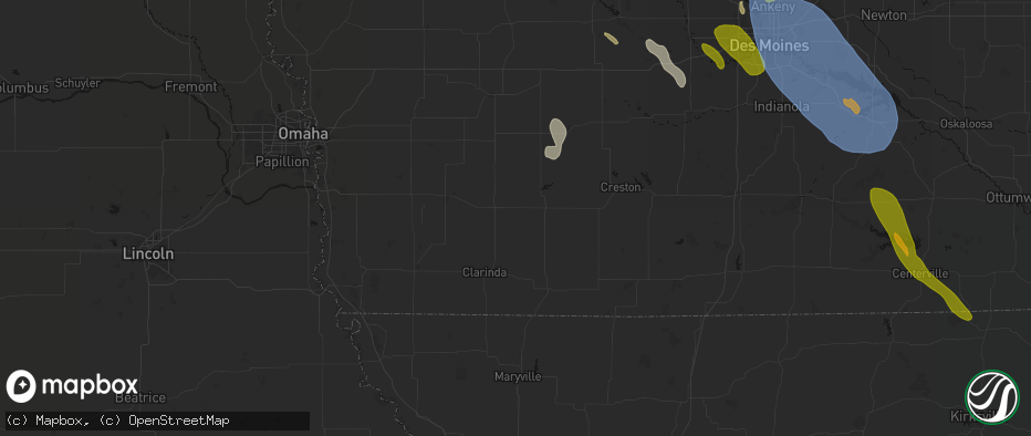 Hail map in Nodaway, IA on July 20, 2026