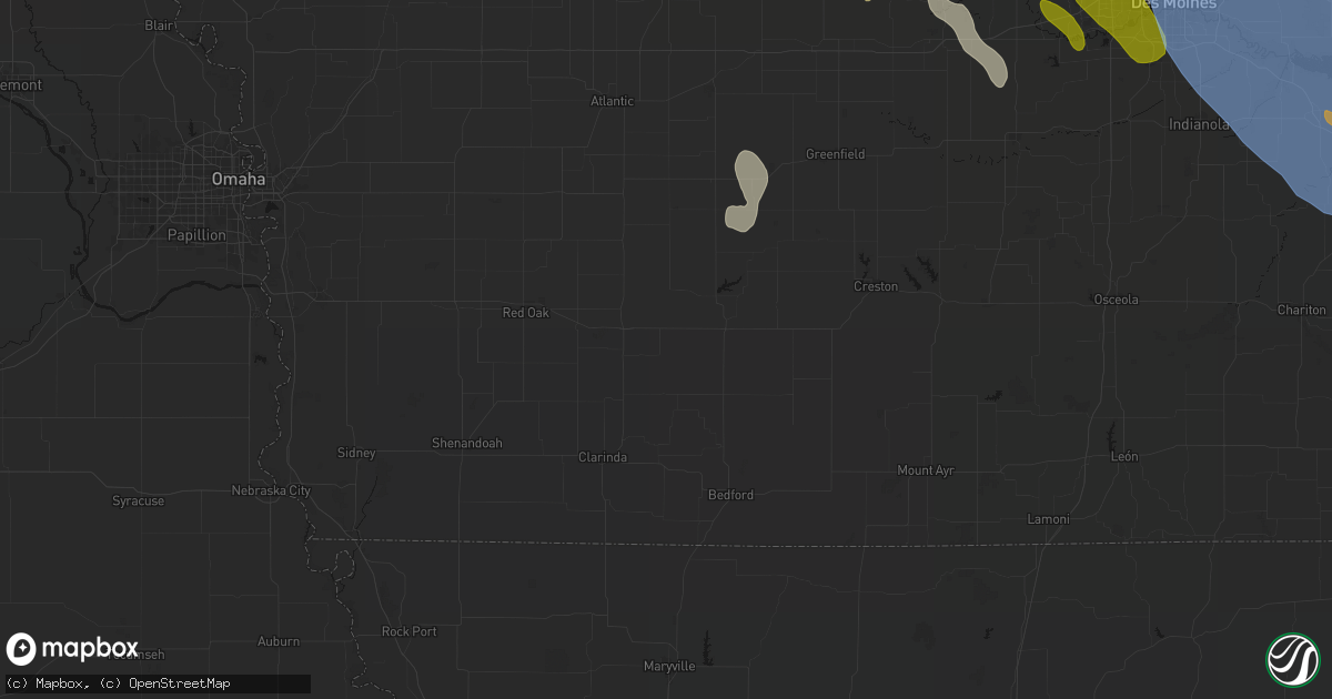 Hail map in Nodaway, IA on July 20, 2026
