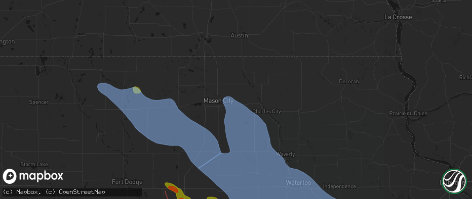 Hail map in Nora Springs, IA on July 20, 2026
