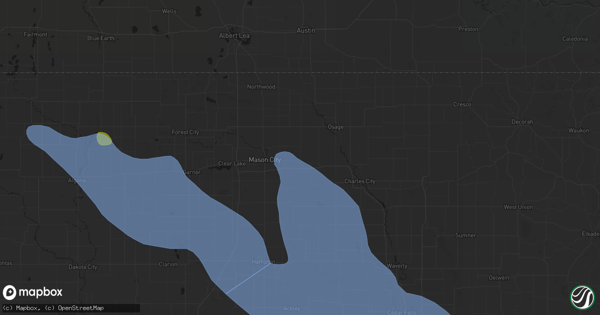 Hail map in Nora Springs, IA on July 20, 2026