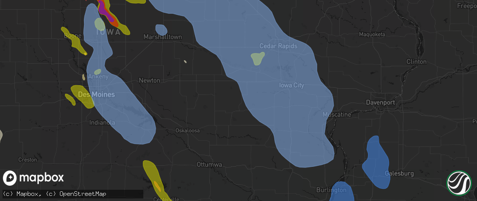Hail map in North English, IA on July 20, 2026