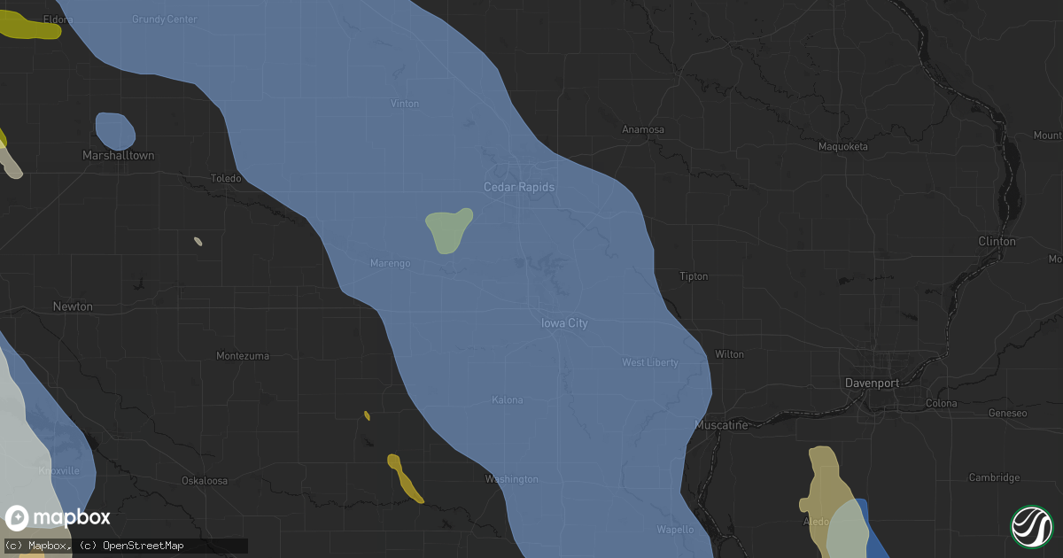 Hail map in North Liberty, IA on July 20, 2026