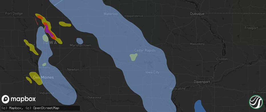 Hail map in Norway, IA on July 20, 2026
