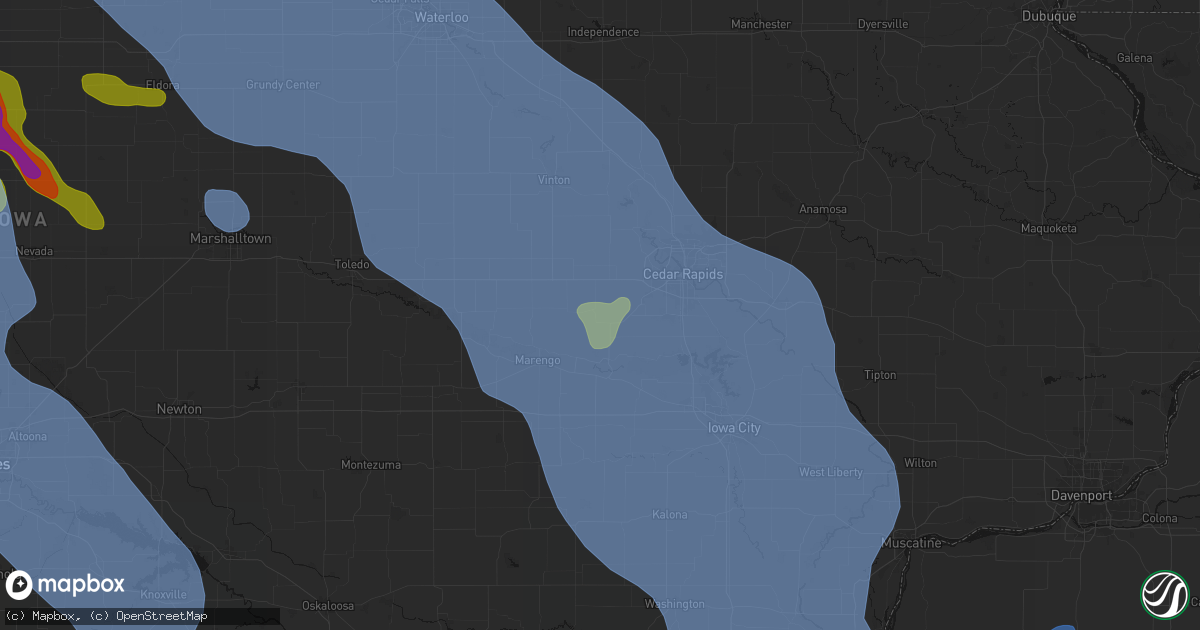 Hail map in Norway, IA on July 20, 2026