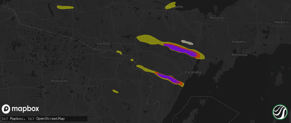 Hail map in Norway, MI on July 20, 2026