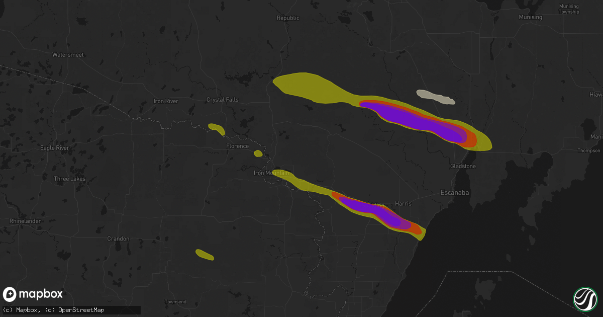 Hail map in Norway, MI on July 20, 2026