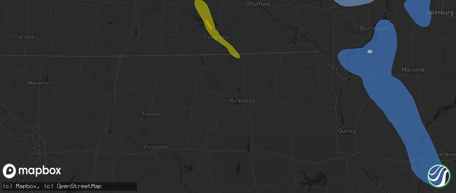 Hail map in Novinger, MO on July 20, 2026