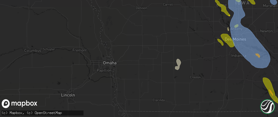 Hail map in Oakland, IA on July 20, 2026