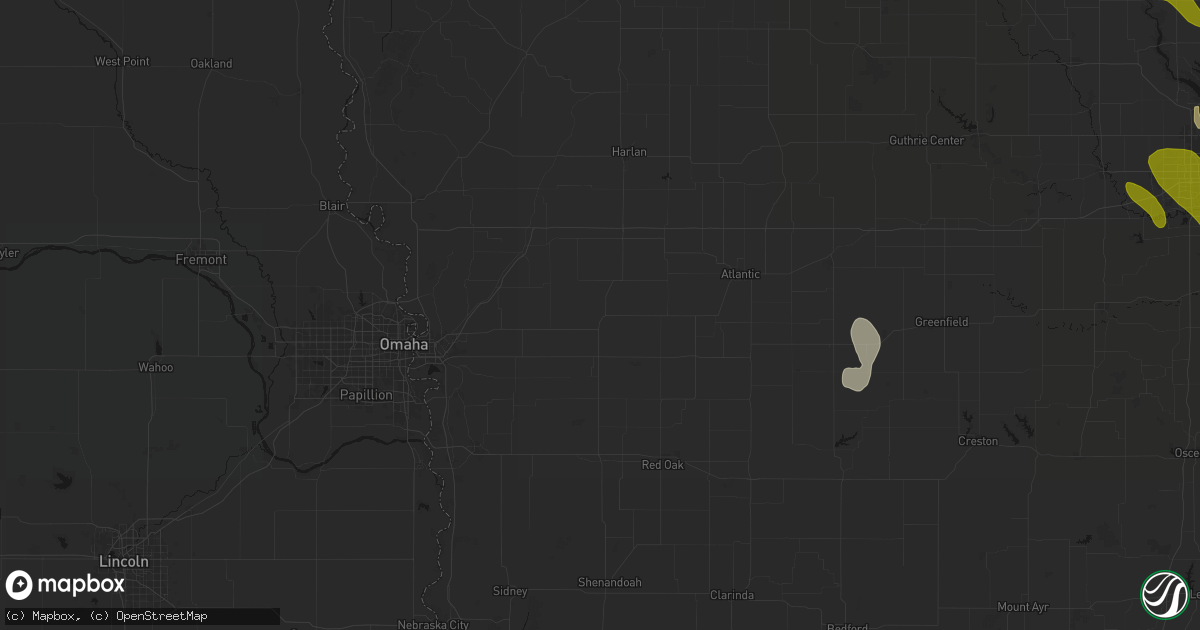 Hail map in Oakland, IA on July 20, 2026
