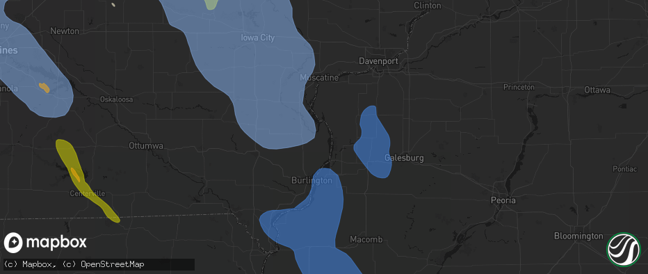 Hail map in Oakville, IA on July 20, 2026