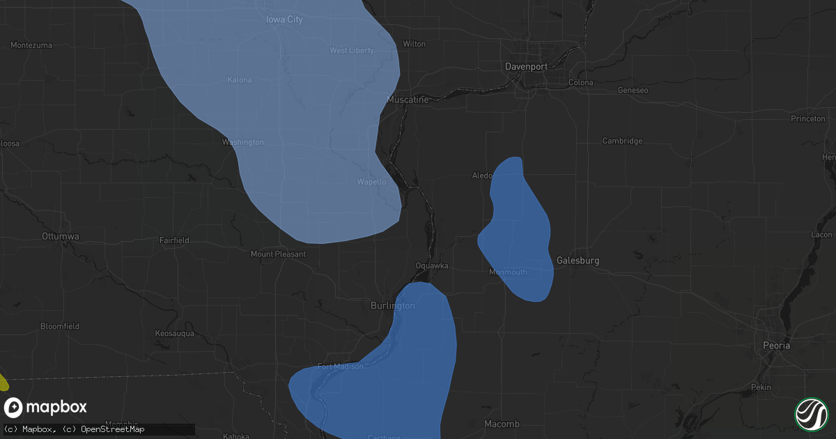 Hail map in Oakville, IA on July 20, 2026