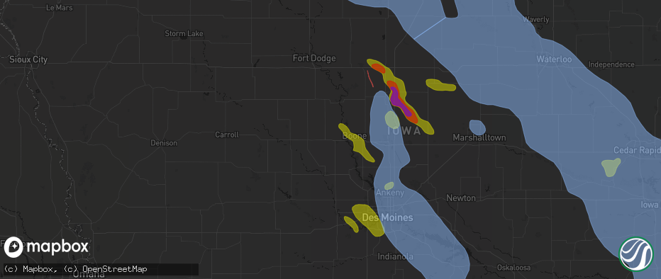 Hail map in Ogden, IA on July 20, 2026
