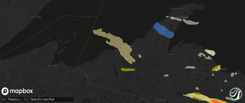 Hail map in Ontonagon, MI on July 20, 2026