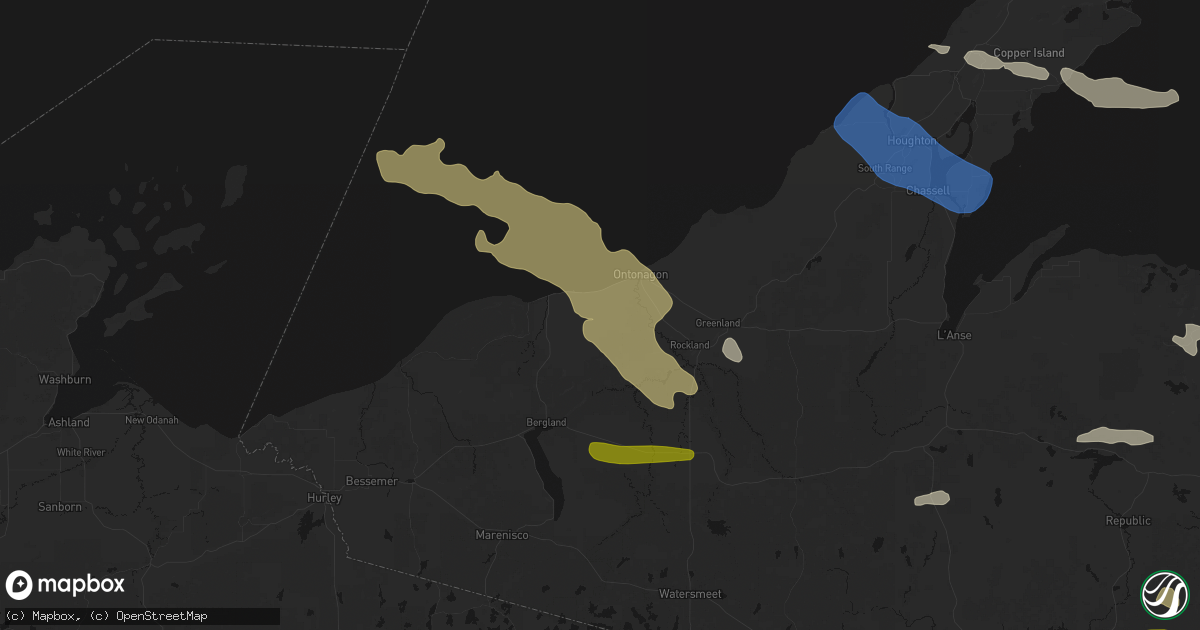 Hail map in Ontonagon, MI on July 20, 2026