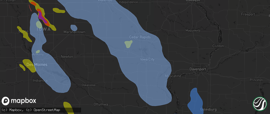 Hail map in Oxford, IA on July 20, 2026