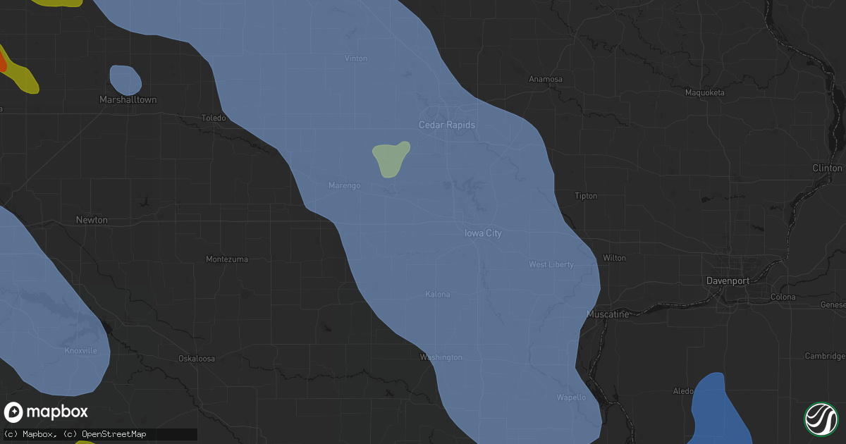 Hail map in Oxford, IA on July 20, 2026
