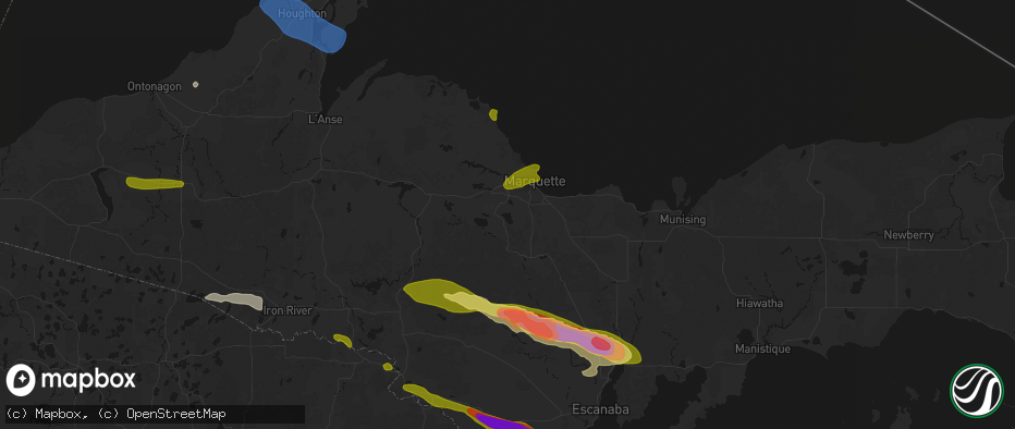 Hail map in Palmer, MI on July 20, 2026
