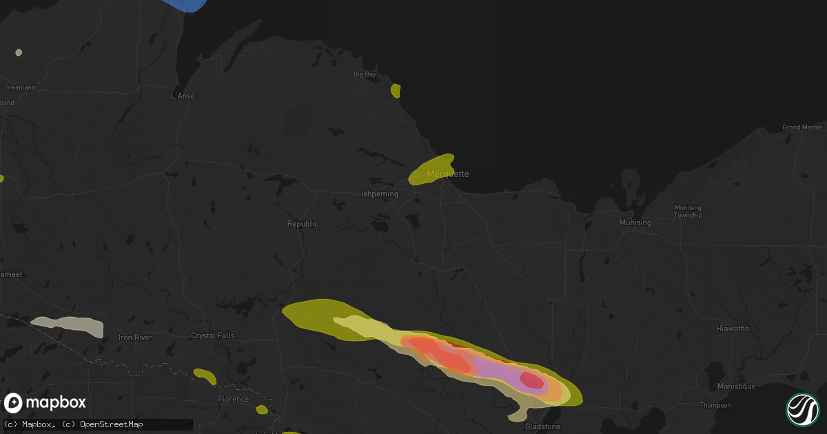 Hail map in Palmer, MI on July 20, 2026